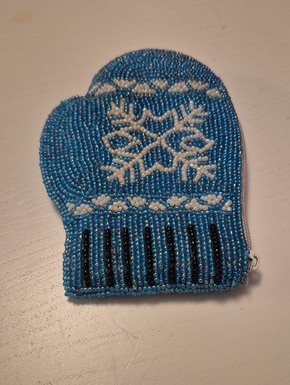 Beaded Blue Snowflake Mitten Coin Purse